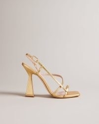 TED BAKER Cayena Strappy Geometric Heeled Sandals in Gold / metallic square toe party shoes / women’s occasion footwear / flared heels