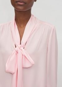 ME and EM Silk V-Neck Tie Swing Blouse Candy Pink / women’s luxury pussy bow blouses / womens silky clothes