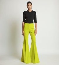 Proenza Schouler Viscose Suiting Wide Leg Pants in Sulpher | bright neon flares | women’s extreme flared trousers | luxury designer clothes | womens vintage style clothing | retro fashion