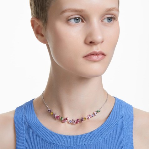 SWAROVSKI Gema necklace Mixed cuts, Multicoloured, Rhodium plated – silver tone necklaces with coloured crystals – crystal jewellery