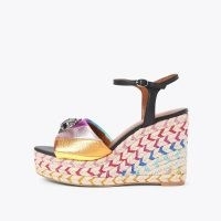 Kurt Geiger London Kensington 105 Espadrille in Black combination | multicoloured ankle strap wedges | rainbow wedged heels | women’s retro summer sandals