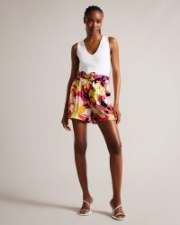 TED BAKER Thiana Abstract Print Tailored Shorts in Bright Pink / women’s floral summer clothes