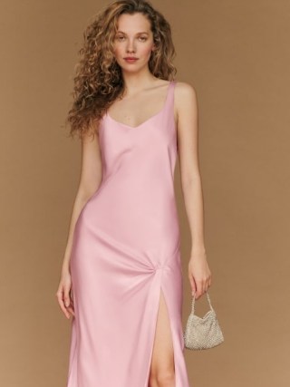 Reformation Bevin Satin Dress in Babygirl / silky pink slip dresses