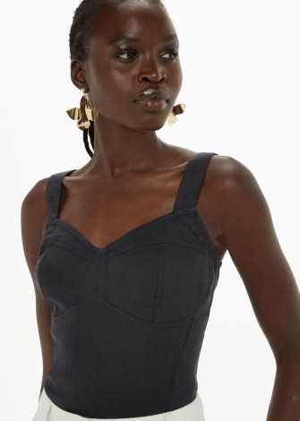 WHISTLES LOLA BUSTIER TOP in BLACK | fitted bodice tops with shoulder straps | shirred back | sweetheart neckline fashion