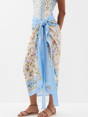 AGUA BY AGUA BENDITA Lavanda floral-print cotton-blend sarong / blue sarongs with flower prints / luxury beachwear / beach and pool cover up