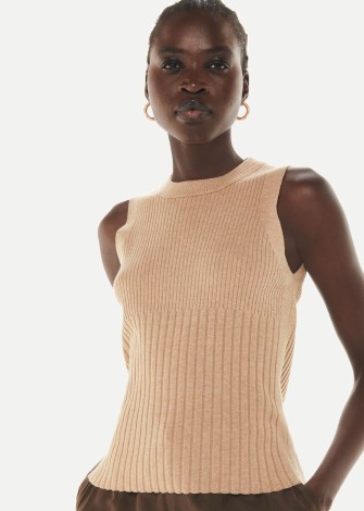 WHISTLES RIBBED TANK in CAMEL | women’s chic knitted tanks | sleeveless sweater tops