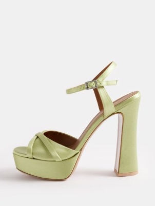 MALONE SOULIERS Keaton 125 satin platform sandals ~ light green platforms ~ luxe block heel sandal ~ luxury retro style shoes ~ women’s vintage inspired footwear ~ luxe 70s look high heels