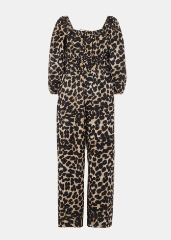WHISTLES LEOPARD SPOT JUMPSUIT – cotton animal print cinched waist jumpsuits – wide leg with balloon sleeves