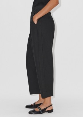 ME and EM Textured Weave Crop Tapered Trouser in Black ~ women’s chic tailored cropped leg trousers ~ back buckle detail