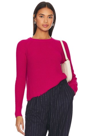 Autumn Cashmere Distressed Scallop Sweater in Barbie ~ women’s luxe deep pink sweaters
