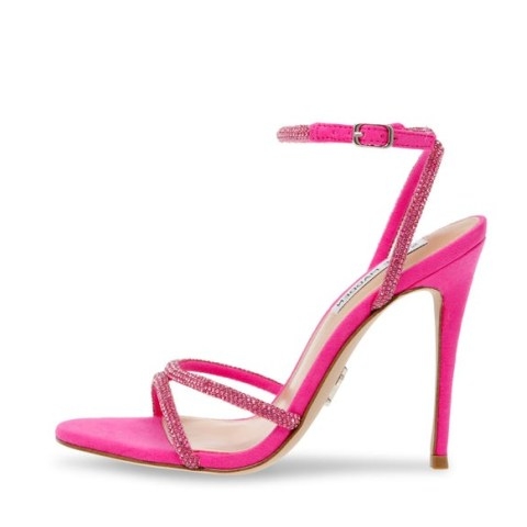 STEVE MADDEN BRYANNA SANDAL in LUMINOUS PINK ~ strappy embellished stiletto heel sandals ~ glamorous party heels