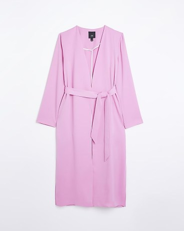 RIVER ISLAND PINK SATIN TIE WAIST DUSTER COAT