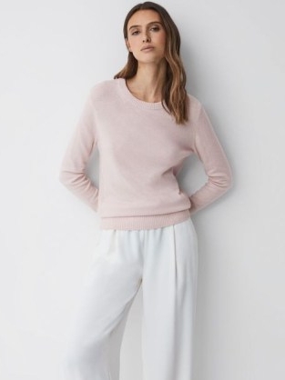 REISS ADDISON CASHMERE WOOL JUMPER in LIGHT PINK ~ women’s classic jumpers ~ womens luxe style knits