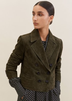 ME and EM Suede Cropped Military Jacket ~ luxe dark green jackets ~ women’s luxury autumn outerwear