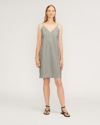 EVERLANE The Poplin Slip Dress in Bone / Black – striped cotton cami strap dresses