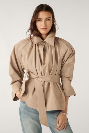 ba&sh isma TRENCH COAT in Beige | short tie waist gathered detail coats | chic outerwear