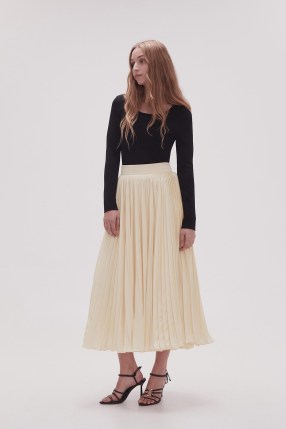 Aje. Wondrous Pleated Satin Skirt in Champagne Cream ~ luxe fluid fabric skirts