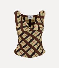 VIVIENNE WESTWOOD ANNA TOP / slim fit check print tops / draped cowl neckline / oraganic cotton fashion