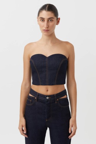 CAMILLA AND MARC Aubrey Denim Bodice in Indigo Blue – fitted strapless crop top – cropped sweetheart neckline bustier