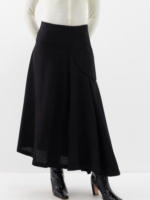 BITE STUDIOS Curved asymmetric wool midi skirt in black ~ women’s asymmetrical hemline skirts ~ chic autumn clothing ~