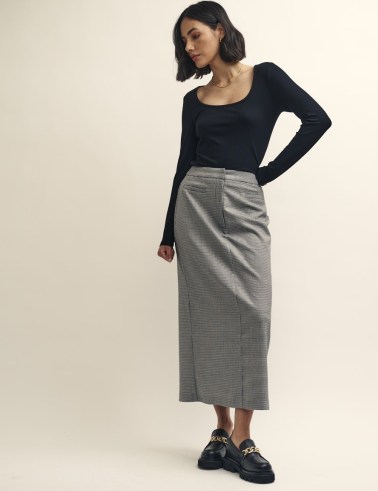 nobody’s child Black Puppytooth Check Tailored Midi Skirt | women’s checked column skirts