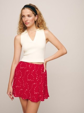 Reformation Brandy Skirt in Fresno / red ditsy floral mini skirts