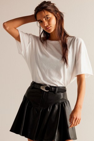 We The Free Without Reservations Mini Skirt in Black – short length pleated vegan leather moto style skirts