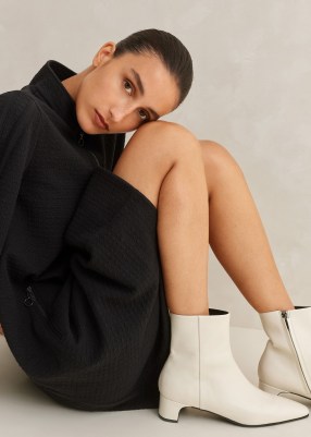 ME and EM Chiselled Toe Leather Ankle Boot in Off White ~ women’s luxe autumn boots