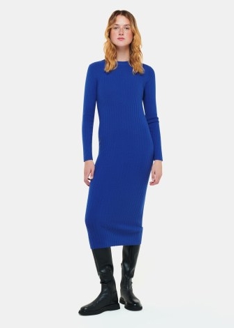 WHISTLES RIBBED KNITTED MIDI DRESS in COBALT BLUE | long sleeve rib knit sweater dresses | women’s fitted knitwear clothing