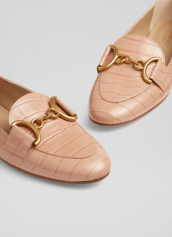 L.K. Bennett Daphne Pink Croc-Effect Leather Loafers | rose coloured loafer flats