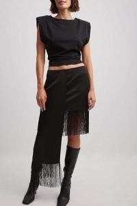 Josefine HJ x NA-KD Fringes Mini Skirt in Black | asymmetric bohemian skirts | fringed boho fashion