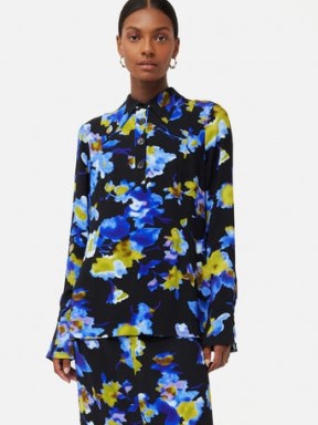 JIGSAW Haze Floral Shirt in Blue / feminine collared tops / women’s blouse style shirts