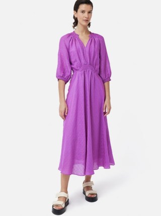 JIGSAW Silk Linen Gauze Midi Dress in Orchid – luxe gathered detail dresses