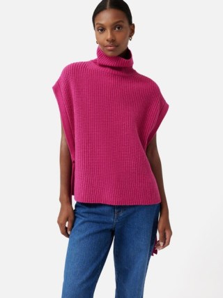 JIGSAW Merino Rib Side Tie Tabard in Pink – women’s high neck tabards- womens relaxed fit knitted pullover – luxe knitwear