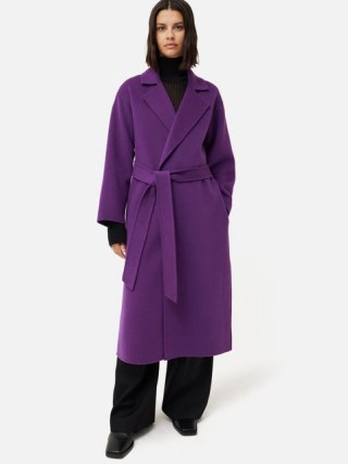 JIGSAW Long Double Faced Wrap Coat in Purple – women’s luxe tie waist winter coats