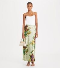 TORY BURCH PRINTED SATIN SKIRT in Purple Traditional Floral ~ luxe maxi length slip skirts
