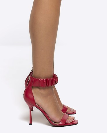 RIVER ISLAND RED RUCHED STRAP HEELED SANDALS ~ barely there going out heels