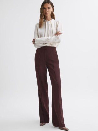 REISS ALEAH PULL ON TROUSERS in BURGUNDY ~ women’s dark red autumn clothing ~ womens smart winter wardrobe essentials