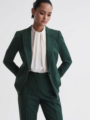 REISS JADE TAILORED FIT SINGLE BREASTED BLAZER in BOTTLE GREEN ~ women’s autumn suit blazers