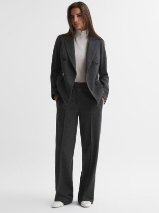 REISS IRIA DOUBLE BREASTED WOOL BLEND BLAZER in GREY MELANGE ~ women’s winter suit jackets ~ womens smart blazers / corporate workwear