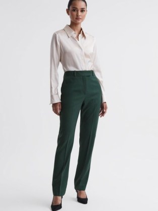 REISS JADE SLIM FIT WOOL BLEND MID RISE TROUSERS in BOTTLE GREEN ~ women’s trouser suits