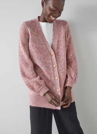 L.K. Bennett Rosy Pink Cotton-Blend Long Cardigan | women’s speckled oversized cardigans