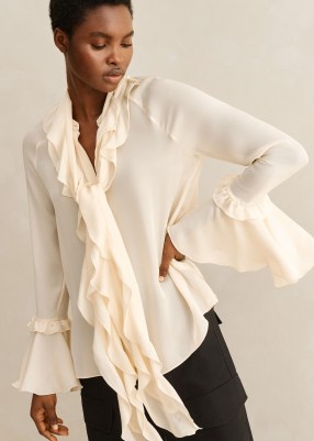 ME and EM Silk Ruffle Necktie Blouse in Cream ~ romantic ruffled blouses