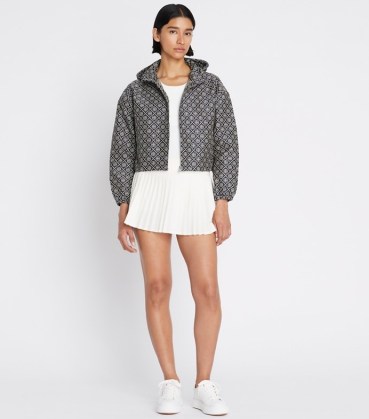 Tory Burch T MONOGRAM JACQUARD JACKET ~ women’s sporty hooded oversized cropped jackets