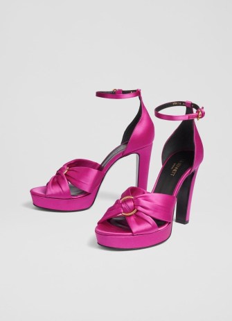 L.K. BENNETT Aysha Pink Satin Platform Sandals ~ luxe silky party platforms ~ women’s luxury retro style occasion shoes