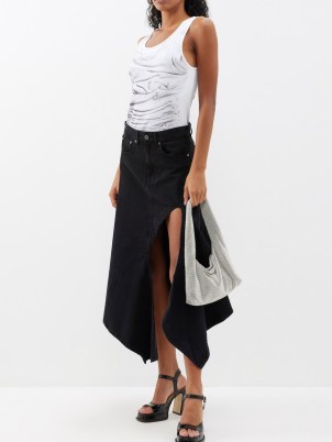 Y/PROJECT Evergreen cutout organic-cotton denim midi skirt in black ~ asymmetric cut out detail skirts