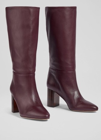 L.K. BENNETT Brogan Wine Leather Slouchy Knee Boots ~ women’s dark red autumn footwear