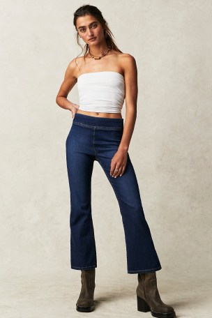 We The Free In My Feelings Cropped Slim Flare Jeans in Lilibet Blue | women’s denim crop hem flares