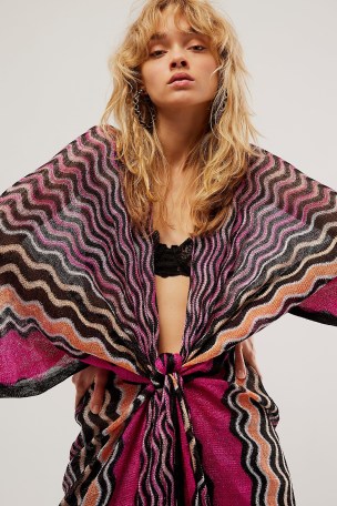 Free People Pharaoh Fine Knit Kimono in Fuchsia Combo | knitted metallic fibre kimonos | zig zag print fashion