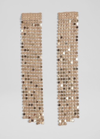 L.K. BENNETT Carly Gold Chainmail Drop Earrings ~ long metallic occasion drops ~ glamorous statement party jewellery